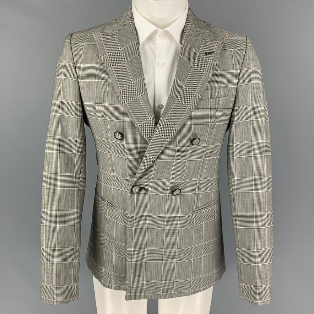 EMPORIO ARMANI Size 38 Black White Glenplaid Wool Mohair Sport Coat